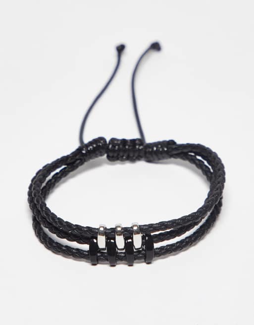 Topman - Armband met leren sluiting in zwart