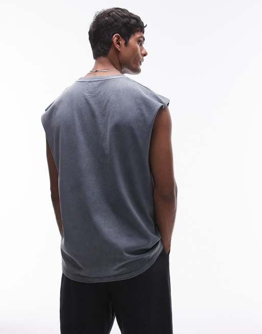 Topman – Ärmelloses, locker geschnittenes T-Shirt in verwaschenem Blau, 4 von 4