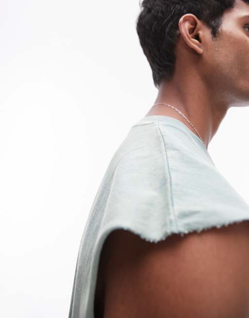 Topman – Ärmelloses, locker geschnittenes T-Shirt in verwaschenem Grün, 2 von 4