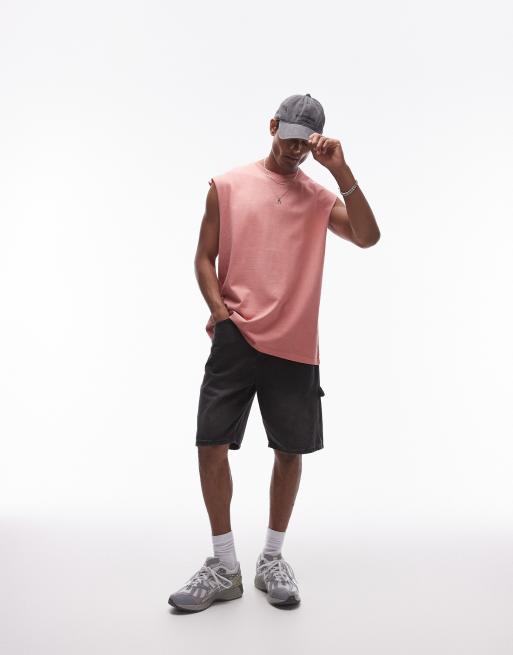 Topman – Ärmelloses, locker geschnittenes T-Shirt in verwaschenem Rosa, 2 von 4