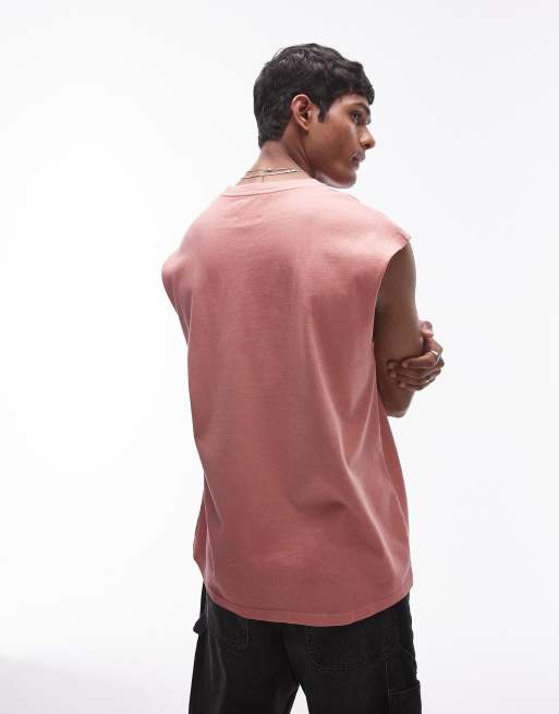 Topman – Ärmelloses, locker geschnittenes T-Shirt in verwaschenem Rosa, 3 von 4