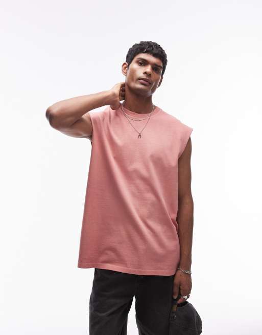 Topman – Ärmelloses, locker geschnittenes T-Shirt in verwaschenem Rosa, 4 von 4