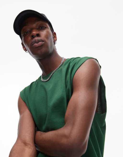 Topman – Ärmelloses Oversize-T-Shirt in Grün