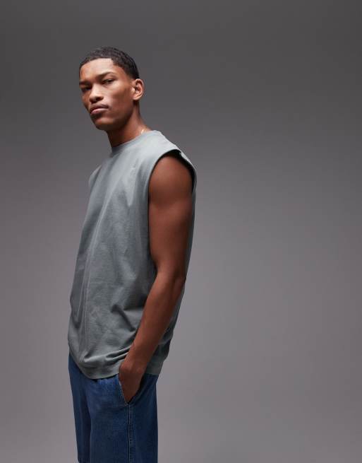 Topman – Ärmelloses Relaxed-Fit-T-Shirt in verwaschenem Salbeigrün, 4 von 4