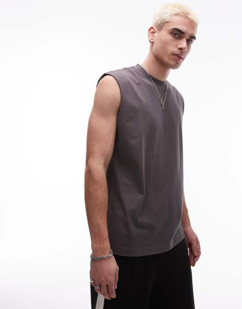 Topman – Ärmelloses T-Shirt in Grau mit Oversize-Schnitt - view 1