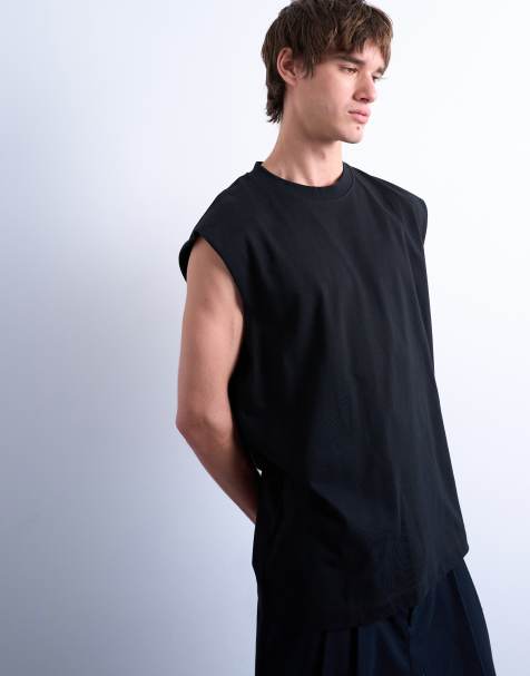 Topman – Ärmelloses T-Shirt in Schwarz mit lockerem Schnitt - view 1