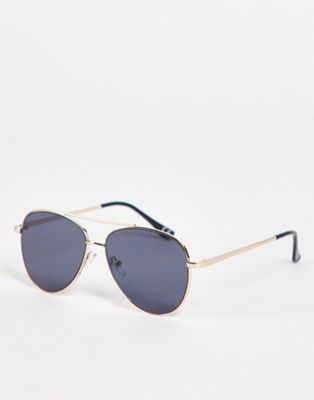 Topman aviator sunglasses in gold with blue lens