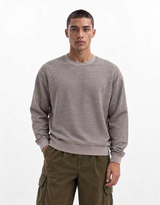 Topman avslappnad croppad långärmad t-shirt med rand i grått, 6 av 10