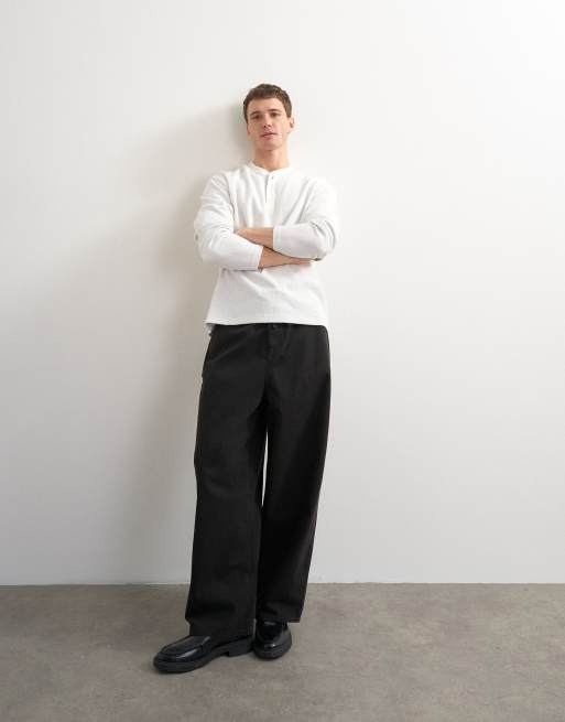 Topman avslappnad passform ribbad henley i krämvit, 2 av 5
