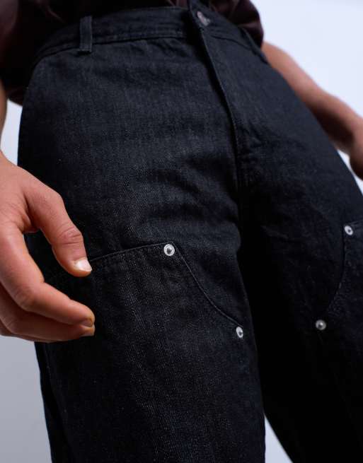 Topman baggy carpenter jean in raw black, 4 of 7