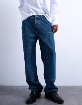 Topman Baggy Carpenter Jeans In Blue