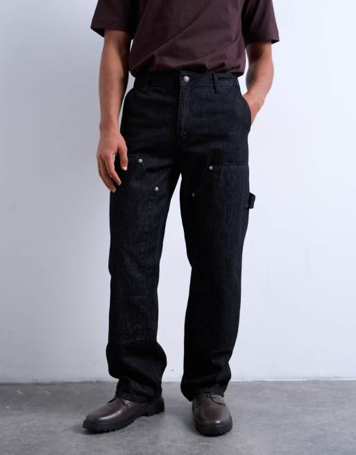 Topman baggy carpenter jeans in raw black