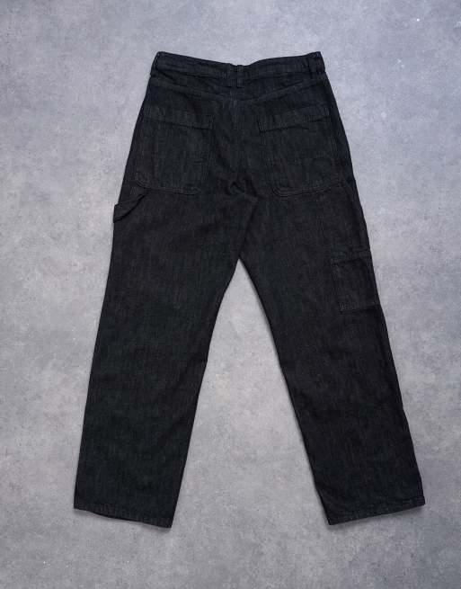 Topman baggy carpenter jeans in raw black