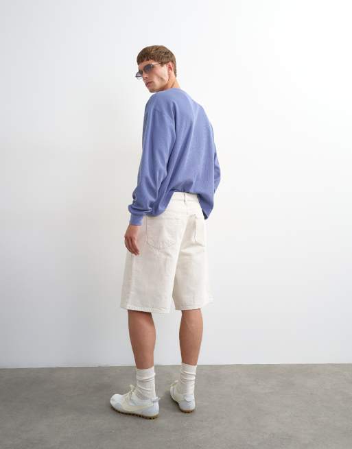 Topman baggy denim short van stevige stof in gebroken wit, 4 van 5