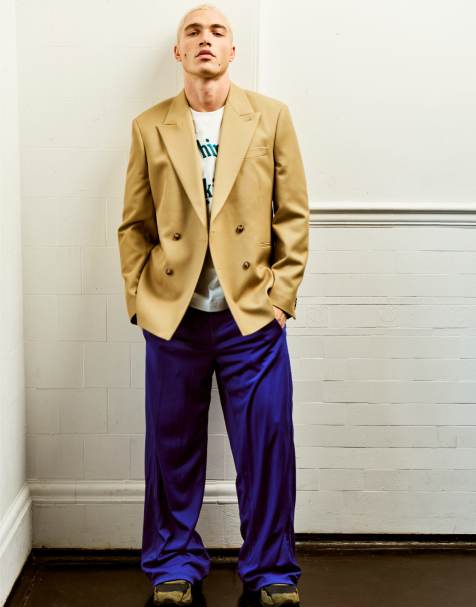 Topman baggy fit airtex sweatpants in cobalt - view 1