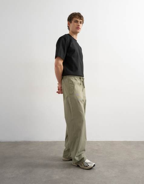 Topman baggy fit canvas cargo pants in olive green - view 1