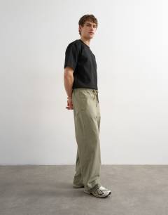 Baggy fit canvas cargo trouser in olive green