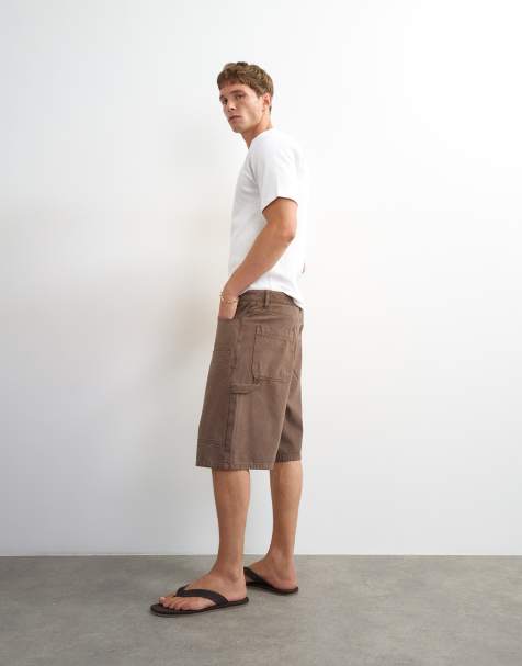 Topman baggy fit carpenter-shorts i vasket brun - view 1