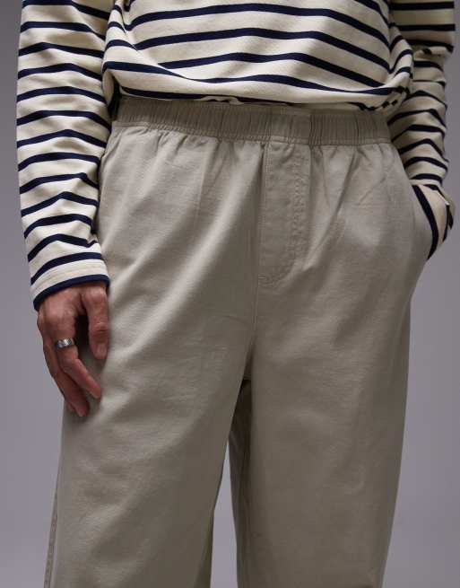 Topman baggy fit chino twill pants in stone | ASOS