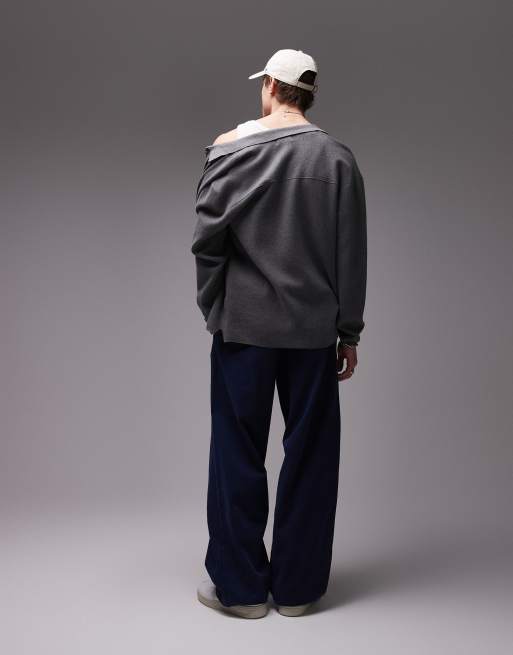 Topman baggy fit chino twill trouser in navy