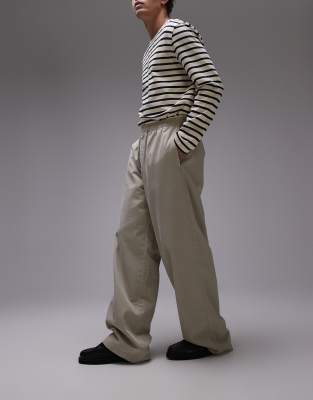 Topman Topman baggy fit chino twill trouser in stone-Neutral