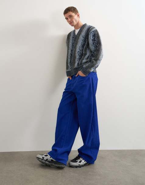 Topman baggy fit cord trouser in cobalt blue - view 1