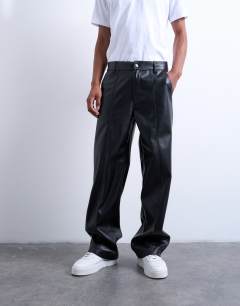 Baggy fit faux leather trouser in black