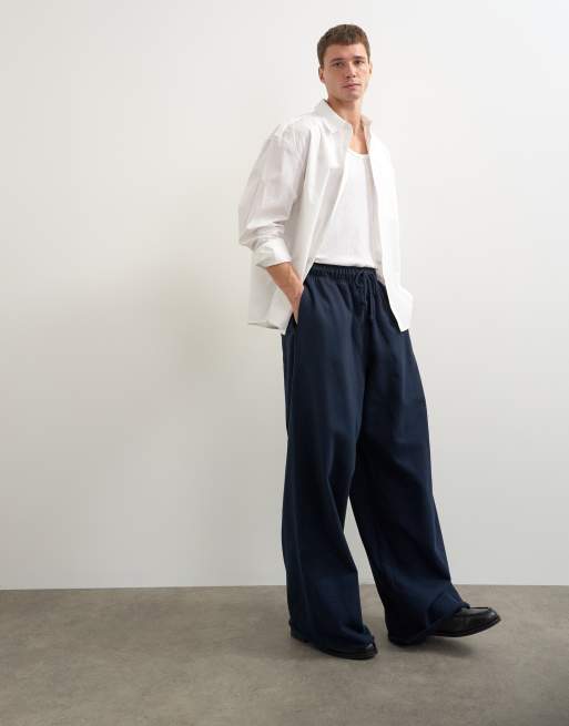 Topman baggy fit heavyweight jogger with raw hem in navy, 2 of 9