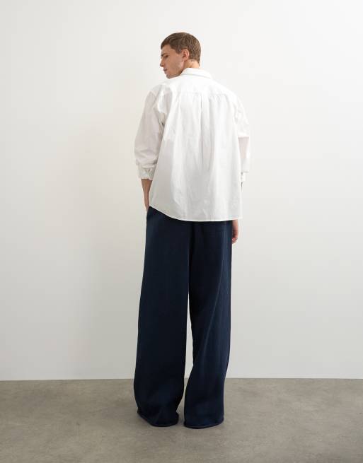 Topman baggy fit heavyweight jogger with raw hem in navy, 4 of 9