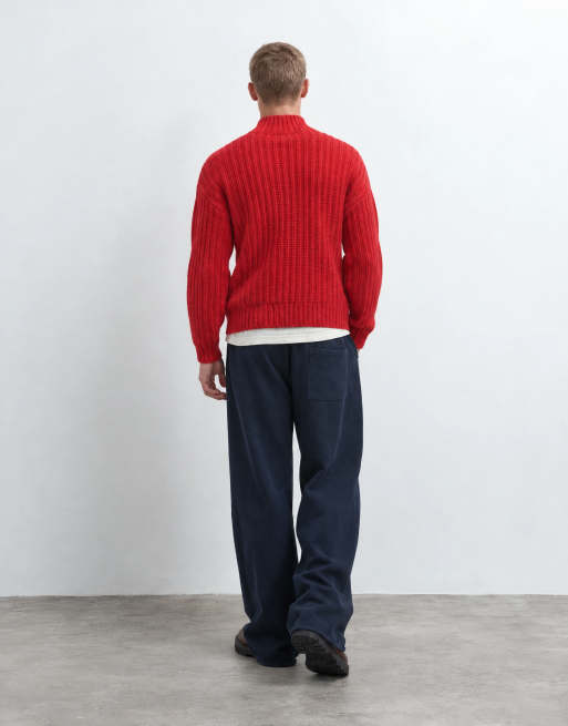 Topman baggy fit heavyweight jogger with raw hem in navy, 7 of 9