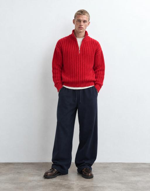 Topman baggy fit heavyweight jogger with raw hem in navy, 8 of 9