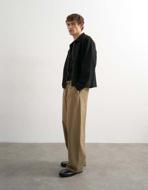 Topman baggy fit herringbone pants in khaki, 4 of 5