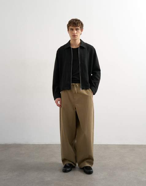 Topman baggy fit herringbone trousers in khaki - view 1