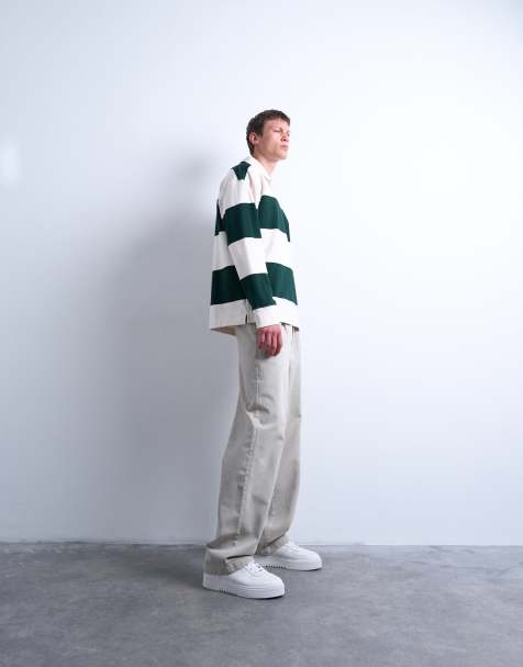Topman baggy fit high rise twill pants in stone - view 1