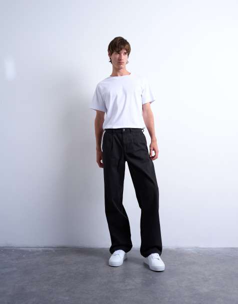 Topman baggy fit high waisted twill pants in black - view 1