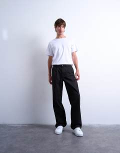 Baggy fit high waisted twill trouser in black