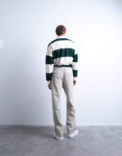 Model wearing Baggy fit high waisted twill trouser in stone