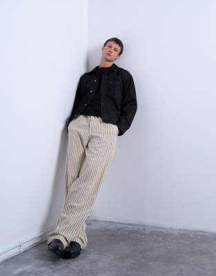 Baggy Fit Hose in gestreiftem Ecru-Weiß Weiß XS