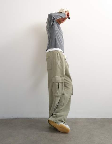 Topman baggy fit kraftiga twilljoggers med cargofickor i khaki - view 1