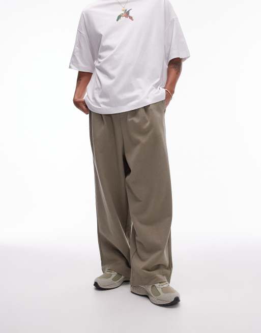 Topman baggy fit linen blend sweatpants in khaki, 3 of 5