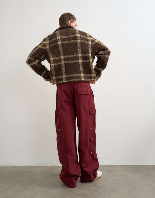 Topman baggy fit nylon ripstop cargos in burnt red, 4 of 5