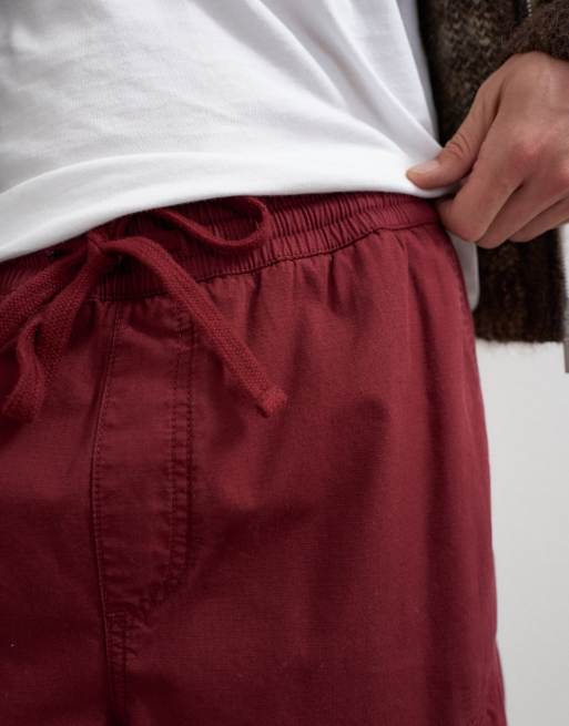 Topman baggy fit nylon ripstop cargos in burnt red, 5 of 5