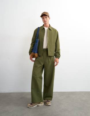 Topman Baggy Fit Nylon Seersucker Pants In Green