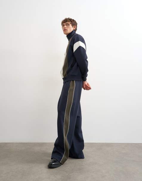 Topman baggy fit paneled pique jogger in navy - view 1
