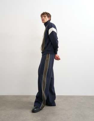 Topman Baggy Fit Paneled Pique Sweatpants In Blue