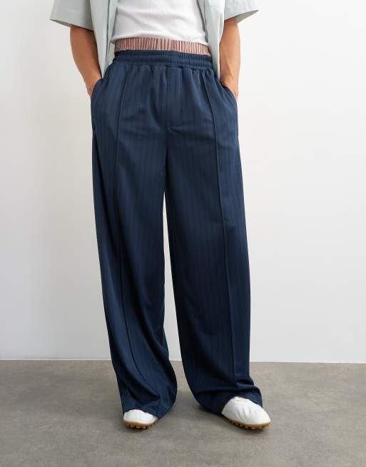 Topman baggy fit randig tricot-jogger i marinblått, 2 av 5
