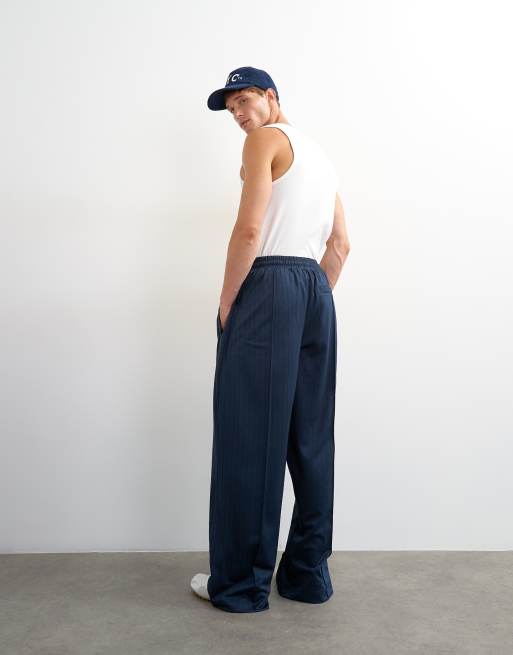 Topman baggy fit randig tricot-jogger i marinblått, 3 av 5