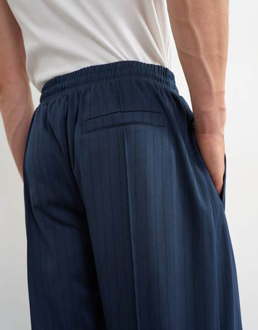 Topman baggy fit randig tricot-jogger i marinblått, 4 av 5