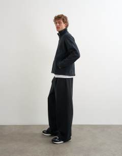 Baggy fit scuba-style fabric heavyweight jogger with pleats in black