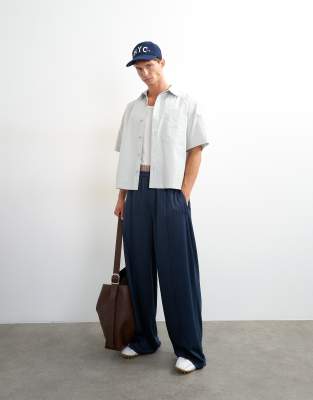 Topman Baggy Fit Stripe Tricot Jogger In Blue